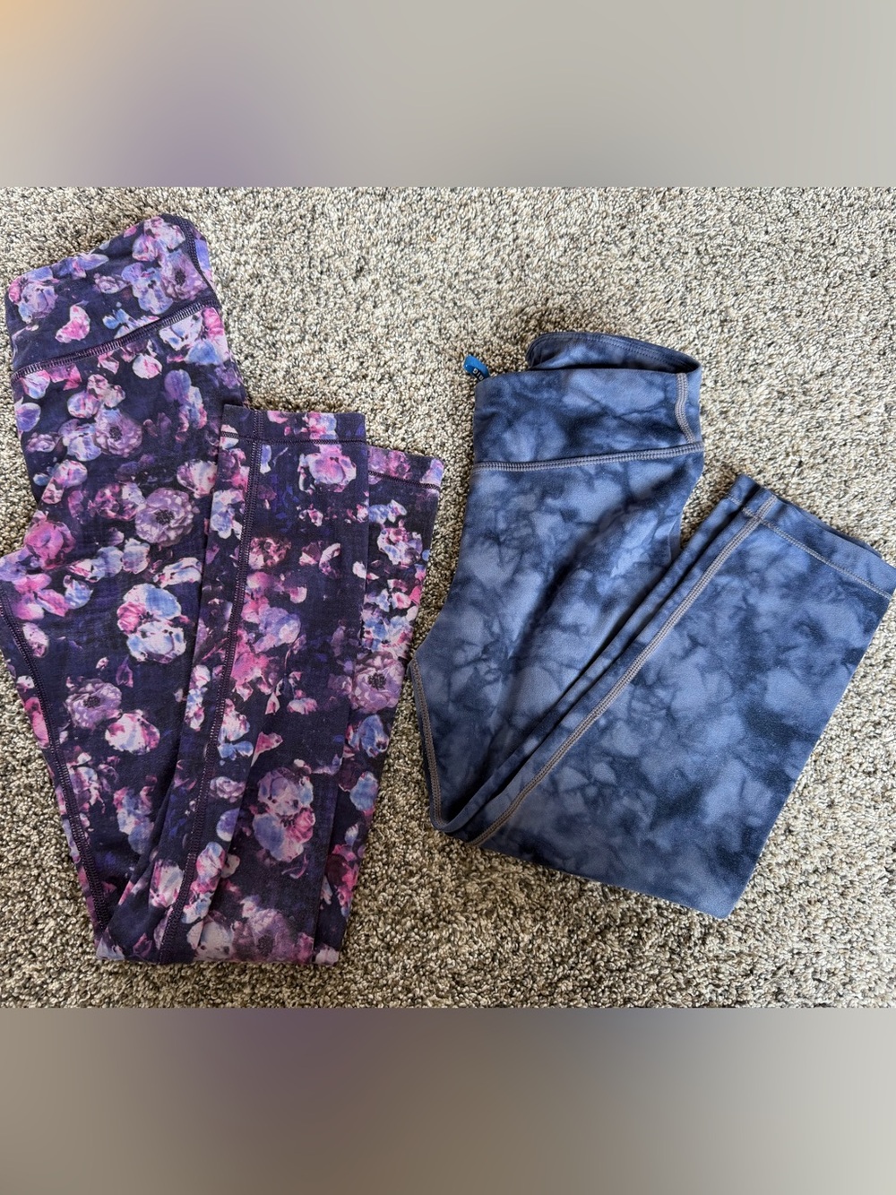 Bundle of 2 Athleta Girl purple floral & blue tie dye leggings size girl M/8-10